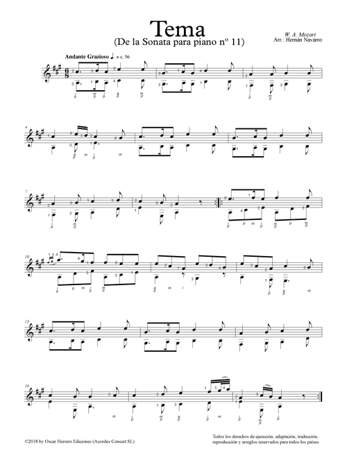 Theme (Piano´s sonata nº 11) (Arr. José Hernán Navarro Sánchez) (Solo Guitar)