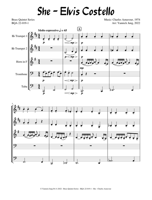 She by Elvis Costello - Notting Hill - Brass Quintet