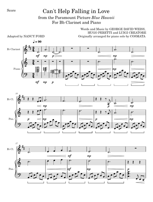 Can't Help Falling in Love - George Weiss, Hugo Peretti, and Luigi Creatore (Bb Clarinet and Piano)