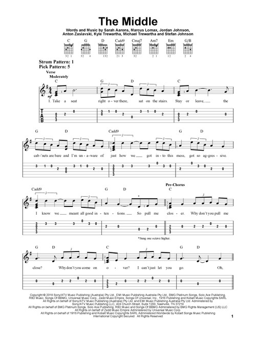 The Middle - Zedd Maren Morris & Grey (Easy Guitar with TAB)