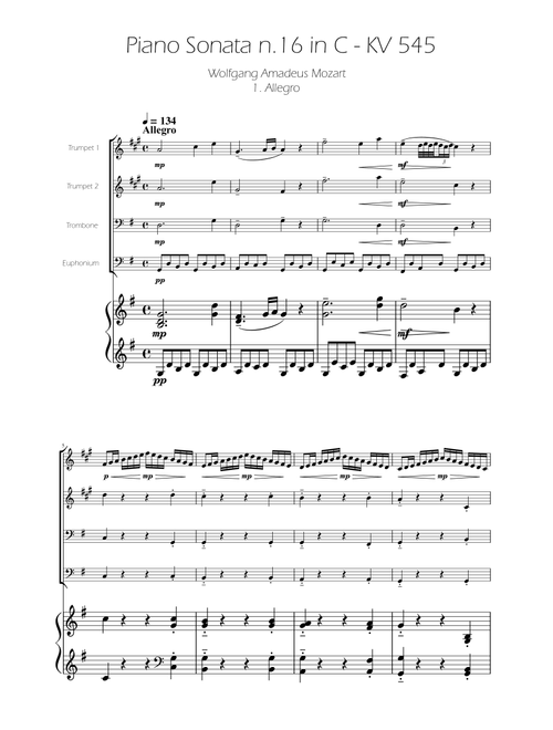 Sonata No. 16 in C Major KV 545 - Allegro - Brass Quartet (Arr. Ygor Nunes) - Wolfgang Amadeus Mozart (Brass Ensemble)