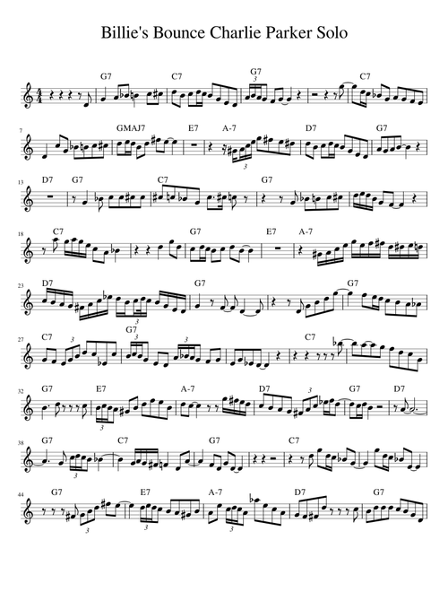 Billie's Bounce Charlie Parker Solo (Bb)