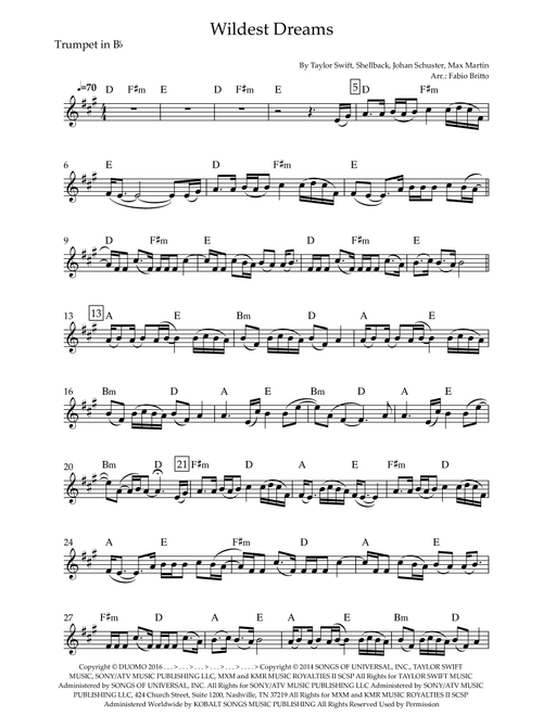 Wildest Dreams (Arr. Fabio Britto) - Taylor Swift (Trumpet Solo)