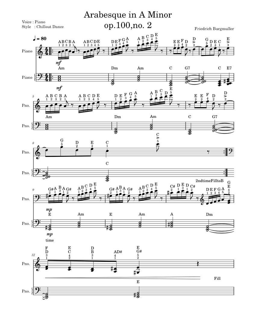 Arabesque in A Minor Grade 2 Sheet 1 Sheet music for Piano (Piano Duo ...