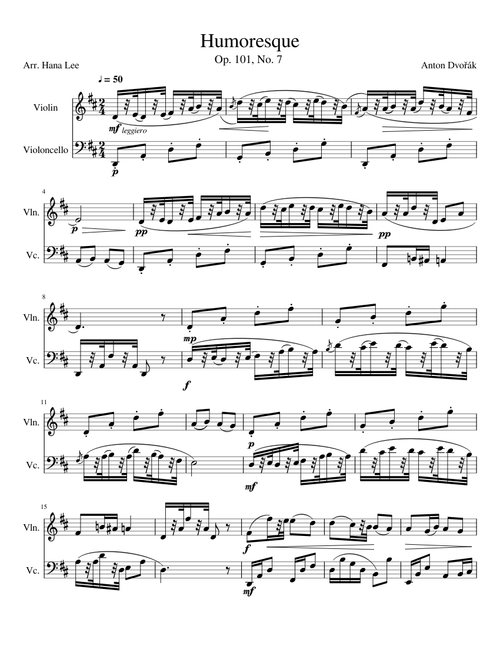 Dvorak Humoresque Violin and Cello Duet