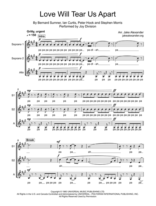 Love Will Tear Us Apart (Arr. Jake Alexander) - Joy Division (Choral, SSA)