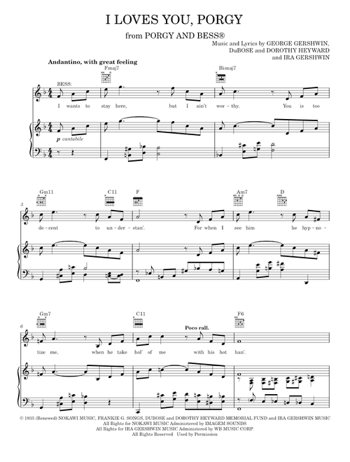 I Loves You, Porgy - Dorothy Heyward, George Gershwin, George and Ira Gershwin, Ira Gershwin (Piano-Vocal-Guitar)