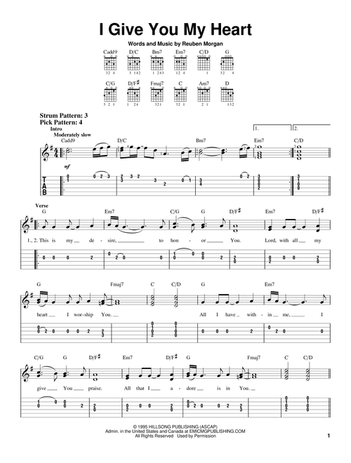 I Give You My Heart - Hillsong Worship (Easy Guitar with TAB)