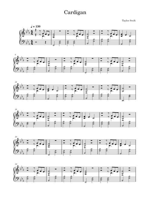 Cardigan - Taylor Swift (accompaniment only)