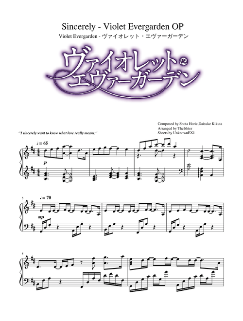 [Theishter arr.] Sincerely - Violet Evergarden OP