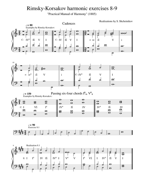 Rimsky-Korsakov harmonic exercises 8-9