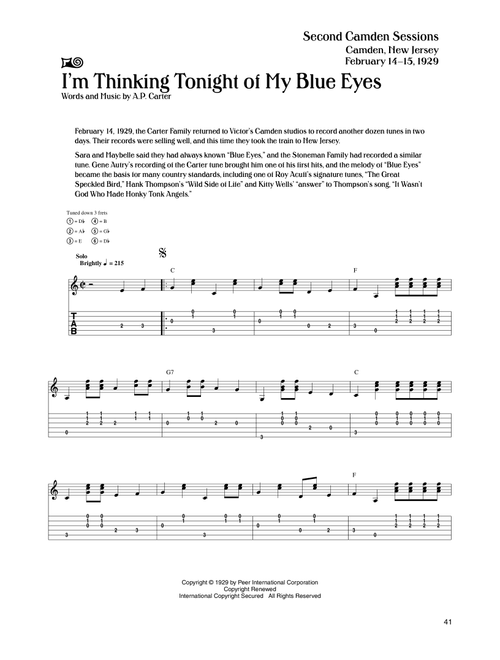 I'm Thinking Tonight Of My Blue Eyes (Arr. Fred Sokolow) - The Carter Family (Guitar Tab)