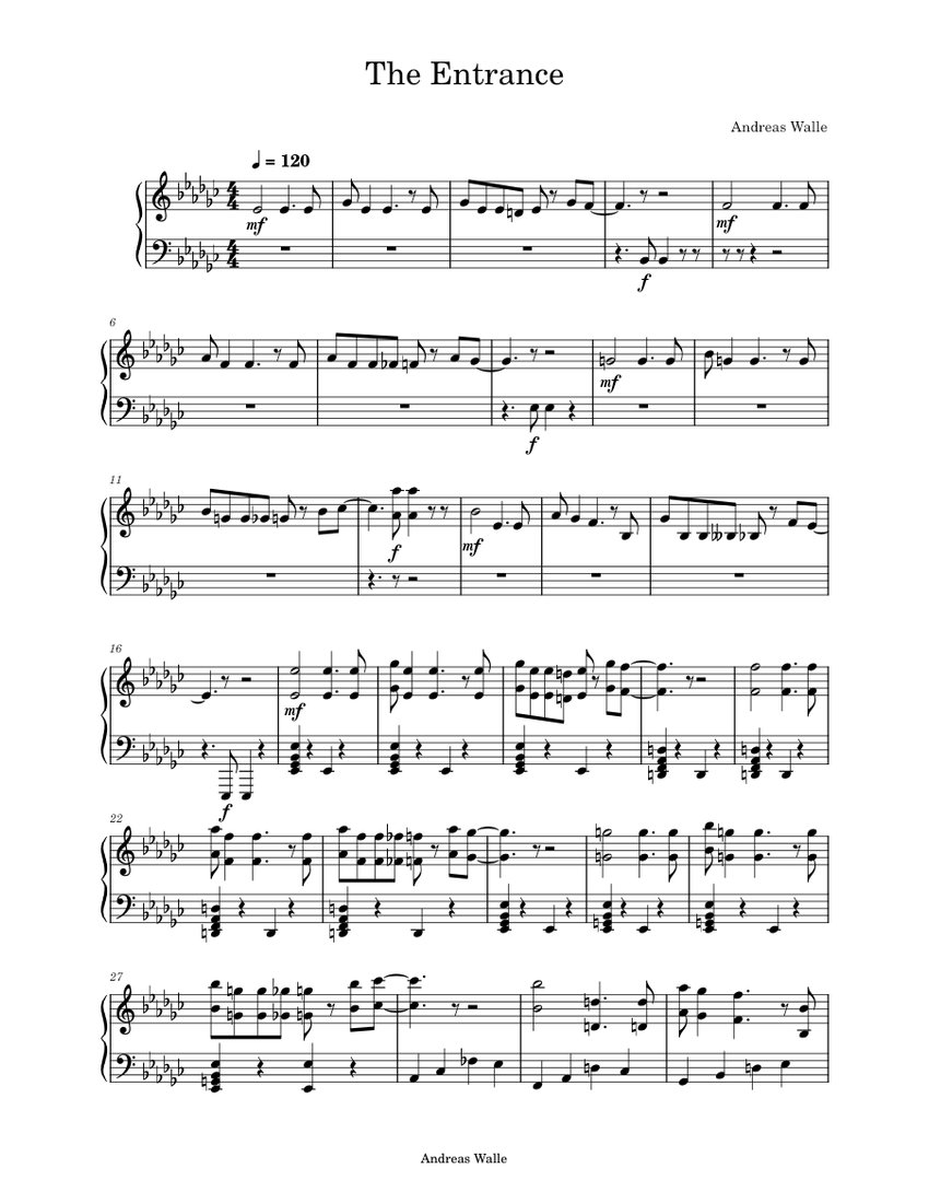 The Entrance Andreas Walle Sheet music for Piano (Solo)