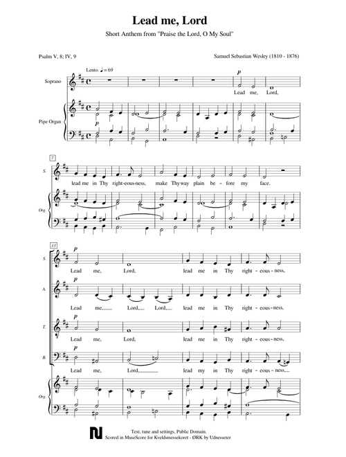 Lead Me, Lord – Samuel Sebastian Wesley. SATB