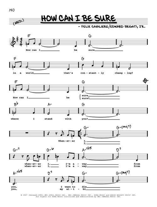 How Can I Be Sure (High Voice) - The Young Rascals (Real Book - Melody-Chords-Lyrics)