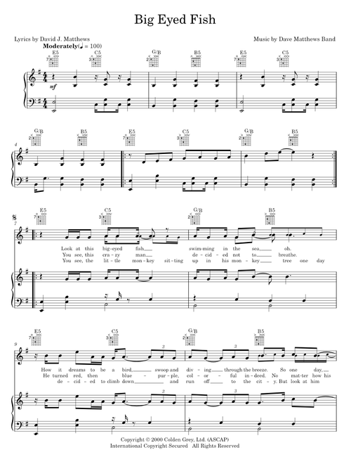Big eyed fish - Dave Matthews Band (Piano-Vocal-Guitar)