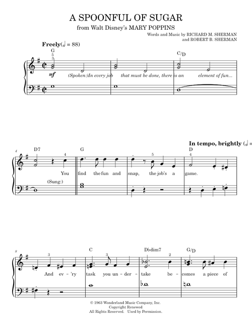 A Spoonful Of Sugar - Julie Andrews, Sherman Brothers (Easy Piano)