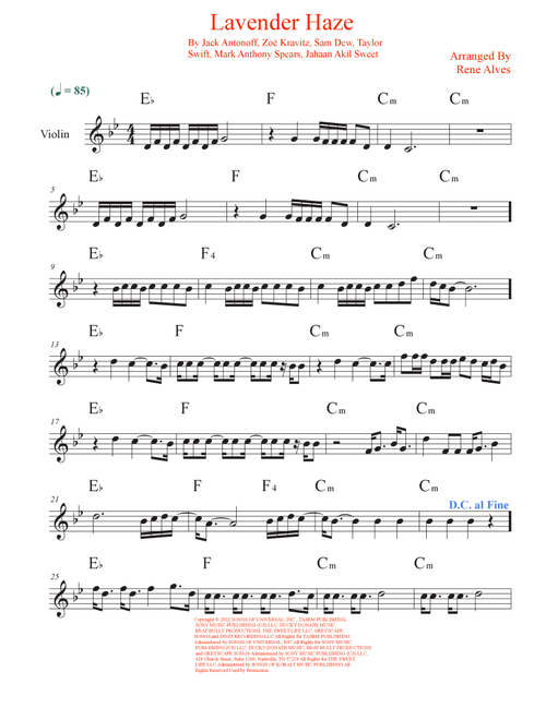 Lavender Haze (Arr. Rene Alves) - Taylor Swift (Violin Solo)
