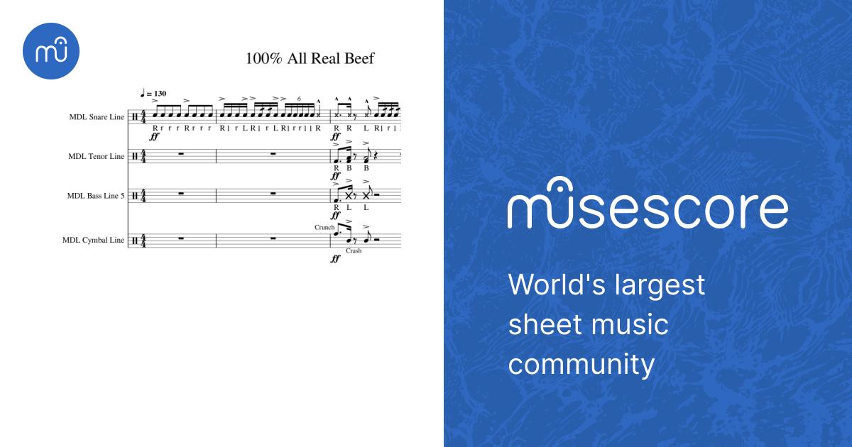 100% All Real Beef - Drumline Cadence Sheet Music for Snare drum, Crash ...