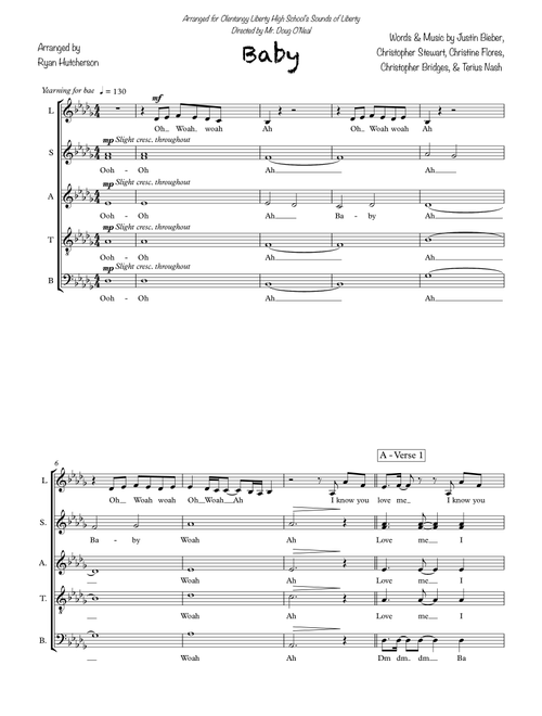 Baby (Arr. Ryan Hutcherson) - Justin Bieber Featuring Ludacris (Choral, SATB)