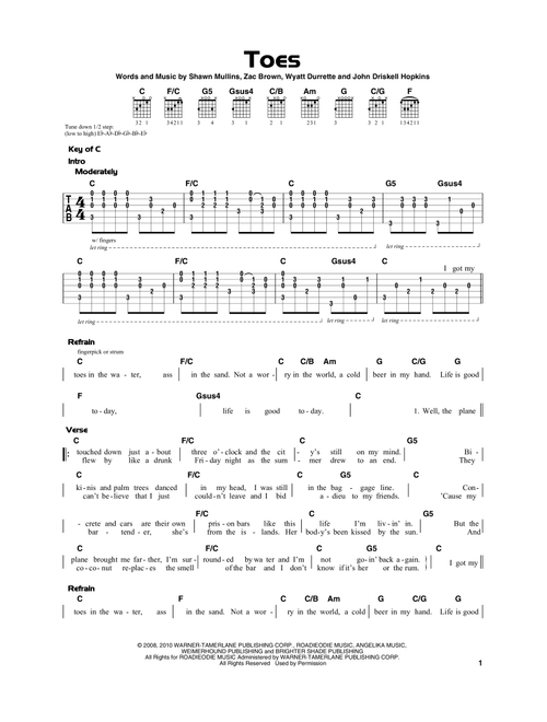 Toes - Zac Brown Band (Really Easy Guitar)