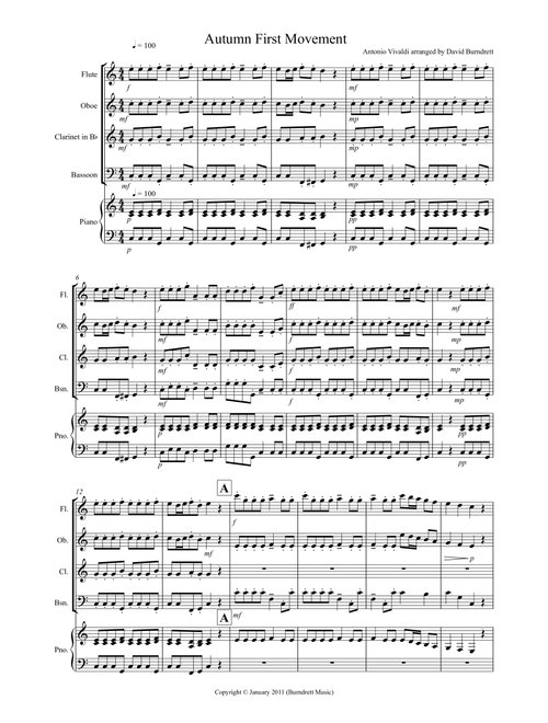 Autumn "Four Seasons" for Wind Quartet (Arr. David Burndrett) - Antonio Vivaldi (Woodwind Ensemble)