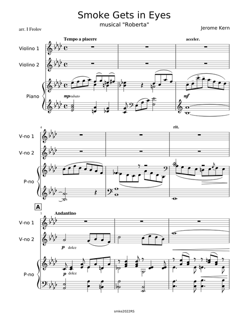 Smoke gets in your eyes – Jerome Kern 2vn&pf