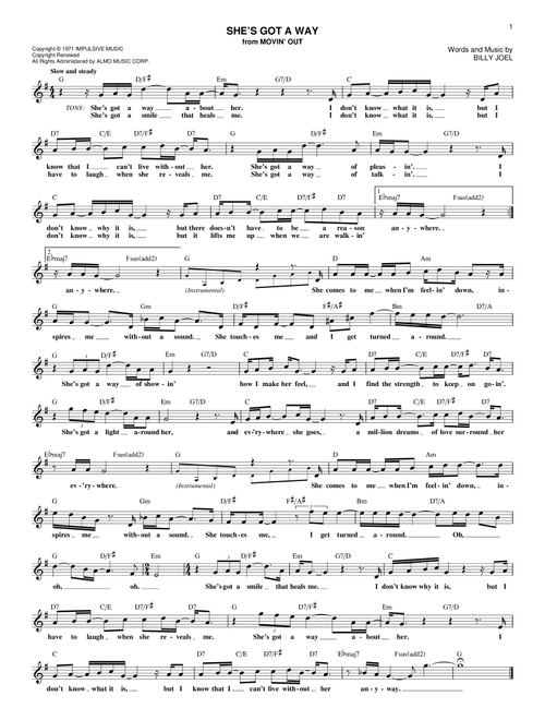 She's Got A Way - Billy Joel (Lead Sheet - Fake Book)
