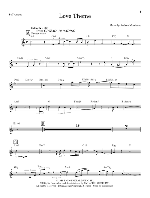 Love Theme (Tema D'Amore) - Chris Botti, Ennio Morricone (Trumpet Transcription)