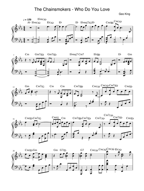 Who Do You Love (Arr. Gregory King) - Chainsmokers And 5 Seconds Of Summer (Easy Piano)