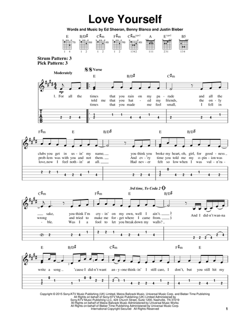 Love Yourself - Justin Bieber (Easy Guitar with TAB)