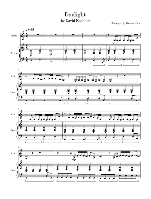 Daylight – David Kushner (Violin Solo w/ Piano Accompaniment)