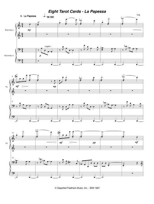 Eight Tarot Cards for Madam Rubio ... La Papessa (1997) for two marimbas - Thomas Oboe Lee (Small Ensemble)