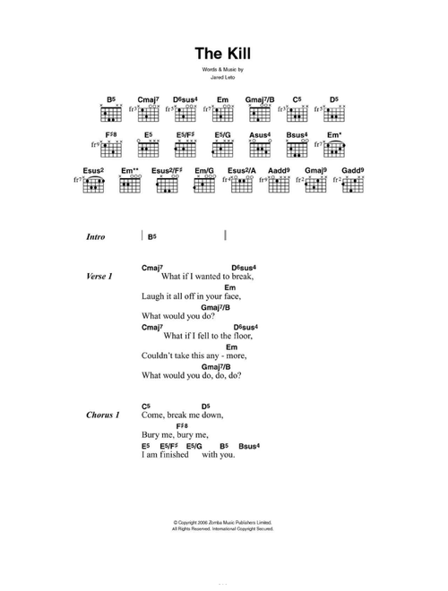 The Kill (Bury Me) - 30 Seconds To Mars (Guitar Chords-Lyrics)