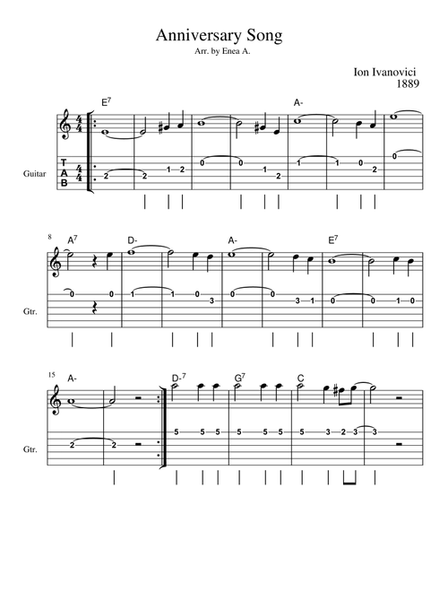 ANNIVERSARY SONG (Arr. Enea A.) - Ion Ivanovici (Guitar Tab)