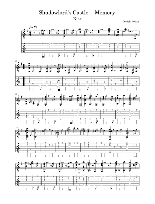 Shadowlord's Castle ~ Memory – NieR – for guitar