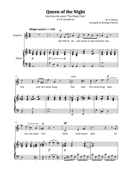 Queen of the Night (aria) - for SOPRANO in A minor (Arr. Rodrigo Faleiros) - Mozart, W A Mozart (Piano Vocal)