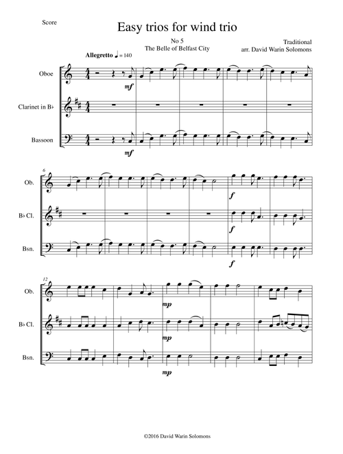 The Belle of Belfast city (I'll tell my ma) for wind trio (oboe, clarinet, bassoon) (Arr. David Warin Solomons) - Traditional (Woodwind Ensemble)