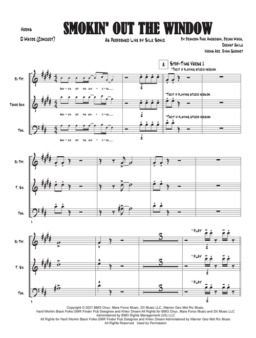 Smokin' Out The Window (Arr. Ryan Gabbart) - Bruno Mars, Anderson .paak And Silk Sonic (Small Ensemble)