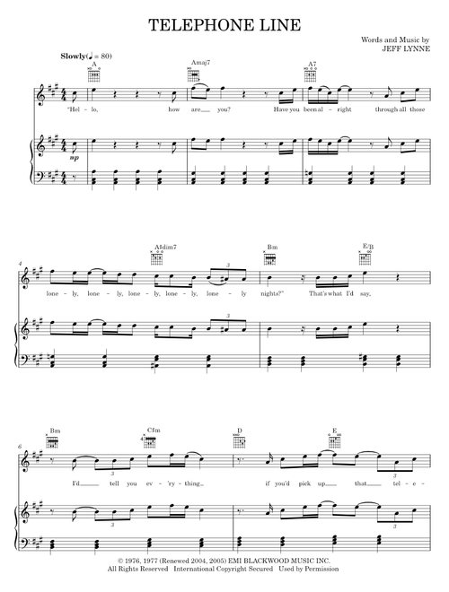 Telephone line - Electric Light Orchestra (Piano-Vocal-Guitar)
