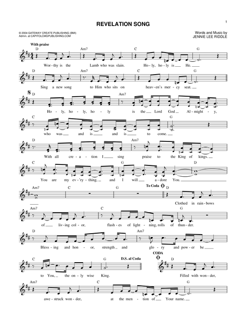 Revelation Song - Phillips Craig & Dean (Lead Sheet - Fake Book)