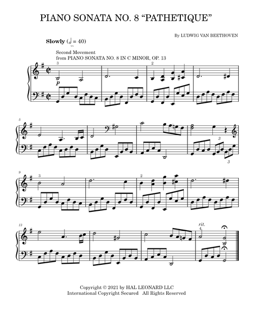 Sonata No.8 in C Minor, Op.13 "Pathetique" - Ludwig van Beethoven (Easy Piano)
