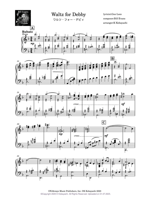 bill evans sheet music by clydemanyang | Play, print, and download