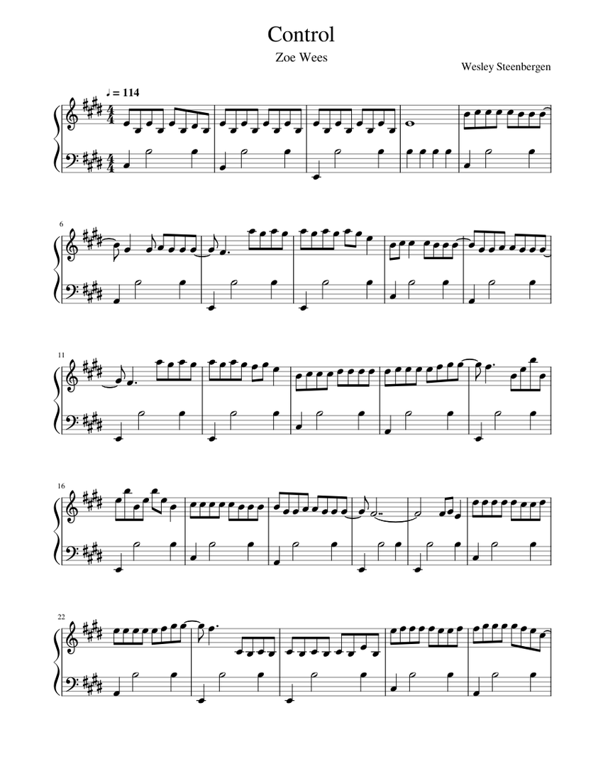 Control Zoe Wees Sheet music for Piano (Solo)