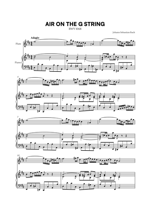 Johann Sebastian Bach - Air on the G String (for Flute and Piano) (Arr. Cadenza Editions) (Flute and Piano)