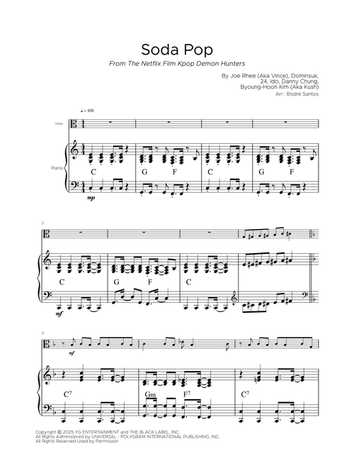 Soda Pop (Arr. Bisdre Santos) - Saja Boys (Viola and Piano)