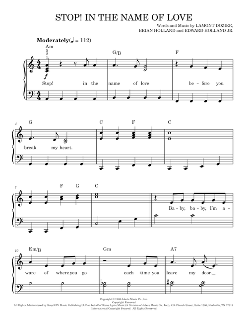 Stop! In The Name Of Love - The Supremes (Easy Piano)