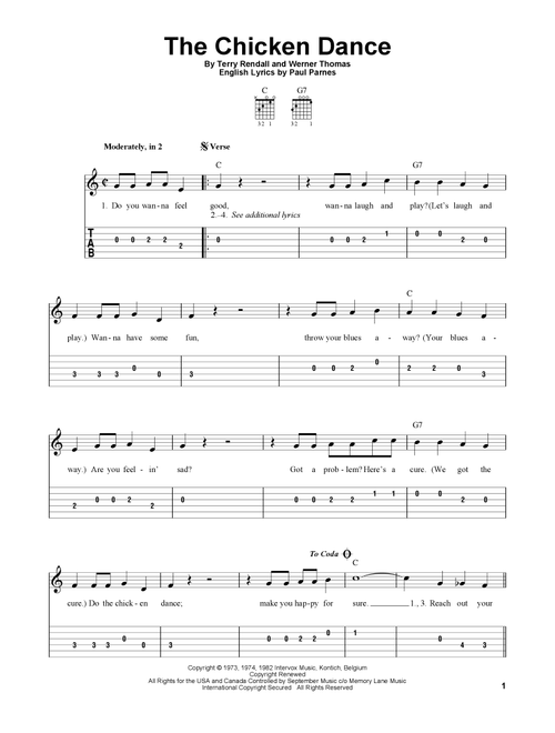 The Chicken Dance - Werner Thomas, Terry Rendall, Paul Parnes (Easy Guitar with TAB)