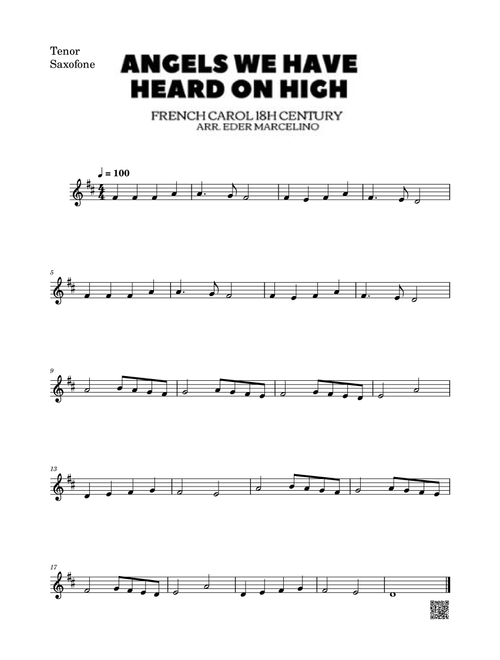 Angels We Have Heard On High to Tenor Saxophone Beginners (Arr. Eder Marcelino) - Christmas Song and Carol (Tenor Sax Solo)