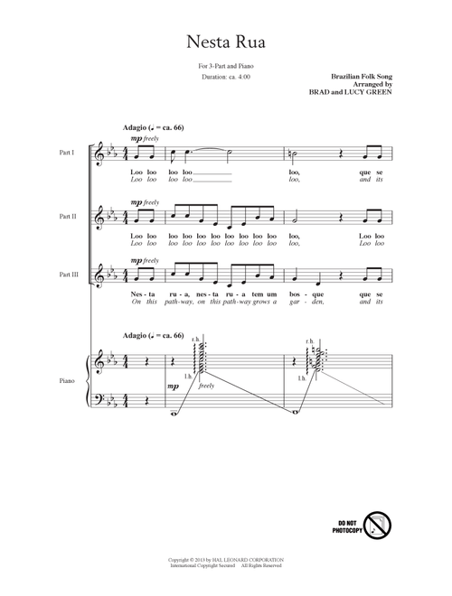 Nesta Rua (Arr. Brad Green) - Lucy Green, Brazilian Folk Song (Choral, 3-Part Treble)